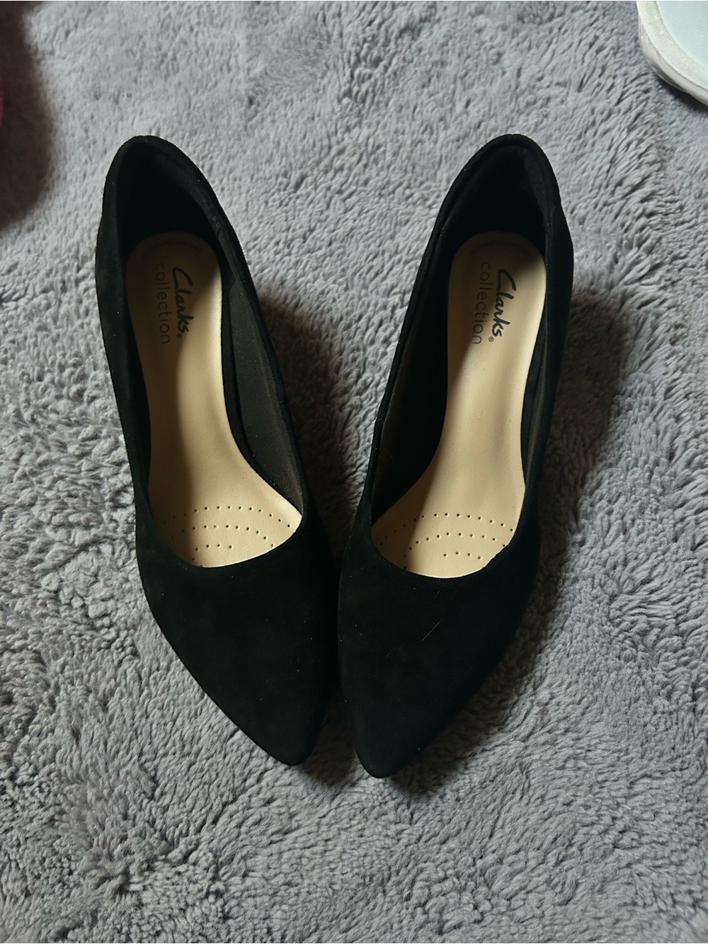 Clarks Black Pointed-Toe Suede Pumps